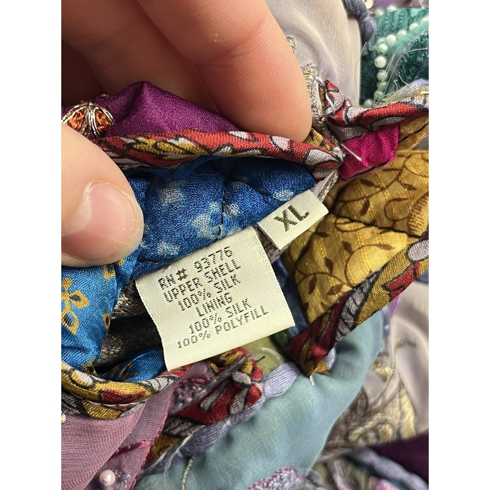 C:eed Jacket Size XL Multicolor Silk Patchwork Beaded Boho Artsy Reversible VTG - Picture 3 of 16